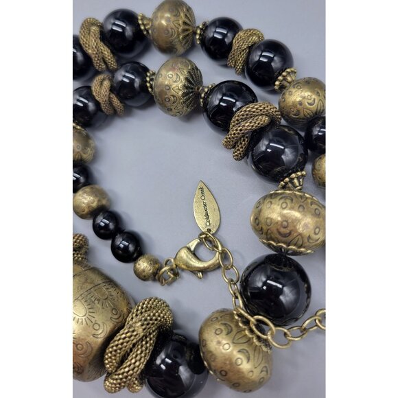 Coldwater Creek Bulky Black Gold Tone Round Beaded Statement Necklace N1E - Picture 4 of 5